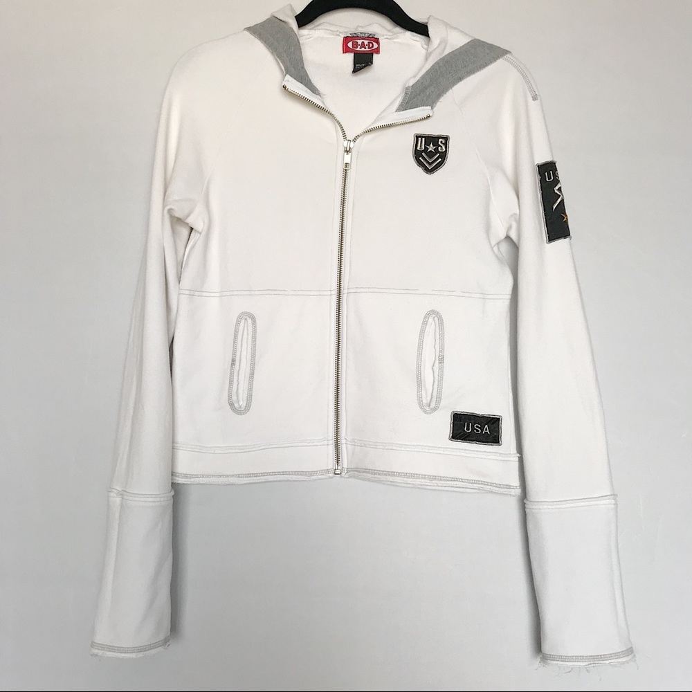 Body Action Design Embroidered Patch Zip Up Hoodie Women’s Size Medium